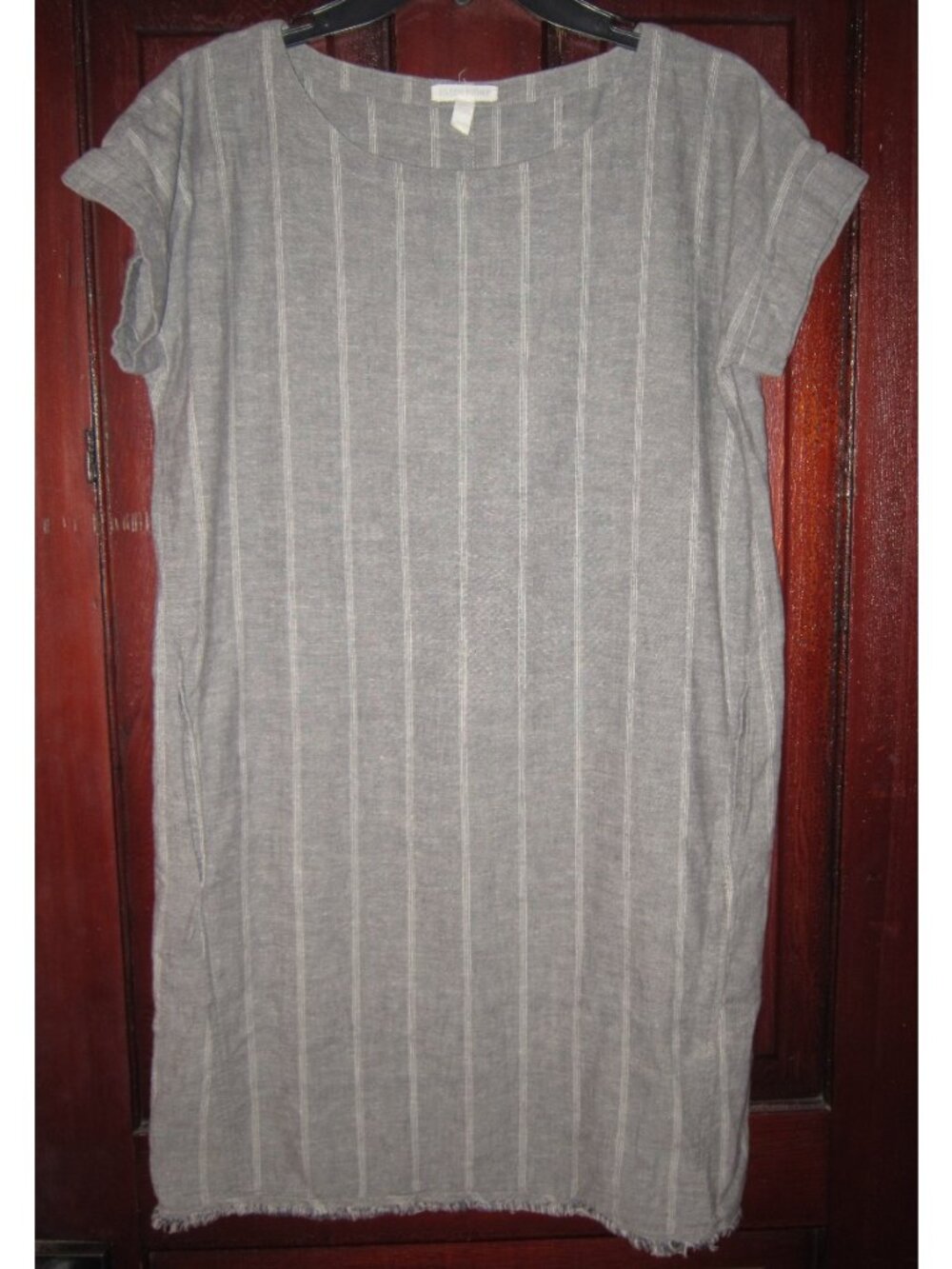 Eileen Fisher XS Shift Tunic Dress Striped Hemp Organic Cotton Pockets Oversized